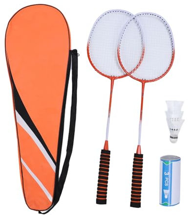 SUPYINI Professionelles Badminton-Set mit Alu-Schläger, 3 Federbällen und Tragetasche, Ideal für Anfänger und Erwachsene (Orangerot)