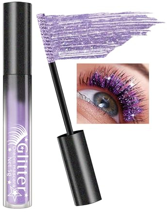 Mascara Pailleté Violet Waterproof, Glitter Mascara Couleur Volume Longueur | Mascara Haute Pigmentation Anti-bavure, Mascara Coloré Volume et Longueur Effet Faux Cils, Maquillage Cadeau Femme Noël