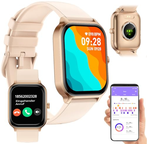 Newgen Medicals Smart Uhr: Fitness-Smartwatch mit 1,93 Display, Freisprechen, 100 Sportmodi, App (Smartwatch Damen wasserdicht, Sport-Uhr, Armband)