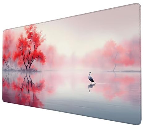 Alfombrilla Ratón, Alfombrilla Ratón XXL Gaming Tapete Escritorio Ordenador (1400x600x3mm) Protector Escritorio Alfombrilla Antideslizante para Ratón Láser y Óptico (Pájaro) mousepad (Rojo) 5-4-W