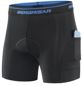 BERGRISAR - Pantalones cortos acolchados para bicicleta 4D para hombre, ropa interior de ciclismo con bolsillos, pantalones cortos para ciclismo y bicicleta