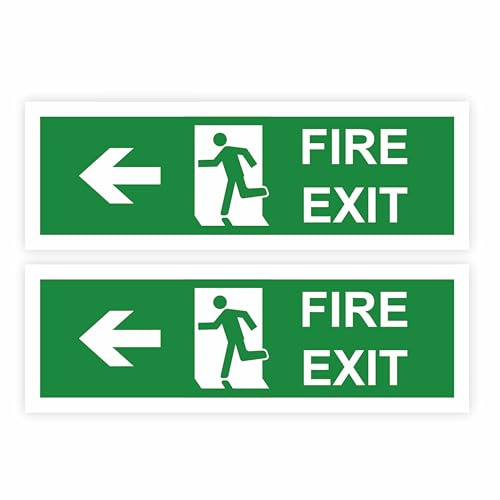 Conjured Left-Pointing Fire Exit Arrow Self-Adhesive Signs (2 Pack) / Vinyl Decal Stickers with Strong But Removeable Adhesive