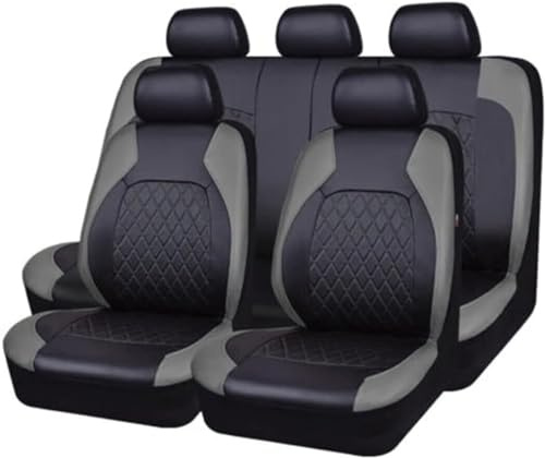 SZFCL Auto Leder Sitzbezüge für Skoda Kodiaq/Karoq/Skoda Fabia 2007-2022 2023 2024 2025, 9pcs Allwetter Wasserdicht Atmungsaktiv Rutschfester Sitzschoner Set Schonbezüge,Grey