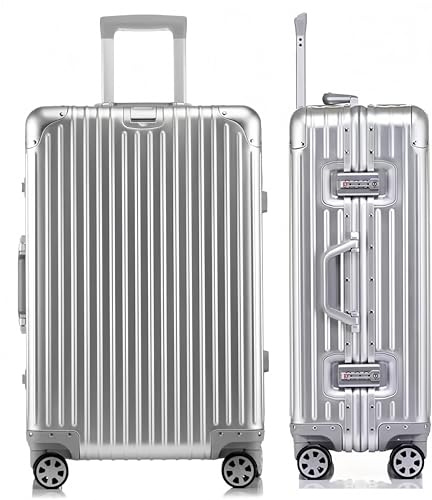 Aoliwei Valigia Bagaglio a Mano con coque in alluminio 100% puro. Valigia Trolley con 4 Ruote Doppie Girevoli e Lucchetto TSA Integrato(XL,Argento)