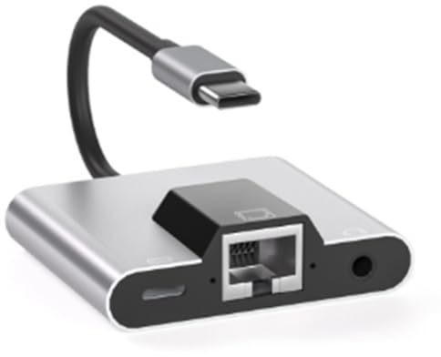 Cpolebev Type-C to Ethernet LAN Network Adapter Hub USB C to 3.5mm Audio PD Fast Charging Docking Station for Laptop Mobile Phone Easy Install