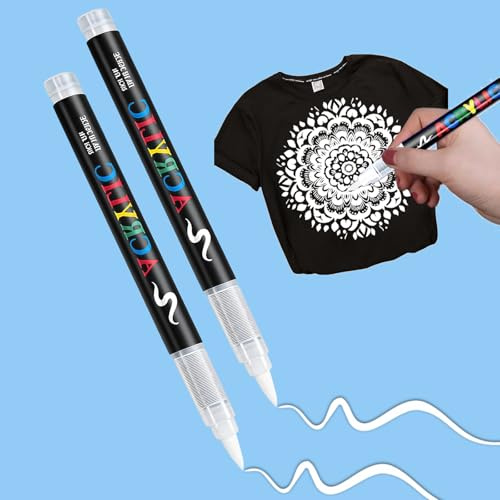 Skymico 2 Stück Weiß Textilstifte Waschmaschinenfest Weicher Stift 1-6mm Textilmarker Lichtecht und Wasserfeste Stifte Textilfarbe Stoffmalstifte für Zum Malen auf Stoff.
