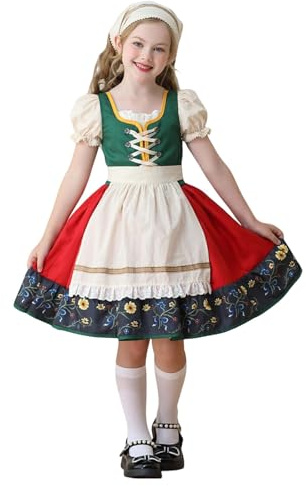 Dirndl Mädchen 140 Grün Oktoberfest Kostüm Vintage Mittelalter Kleidung Dirndl Set 3 Teilig Kleid Mit Schürze Und Kopftuch Kinderdirndl Trachtenmode Trachtenkleid Festlich Girl Halloween Outfits