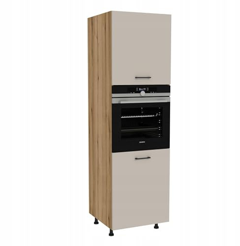Laclar Capri Backofen-Hochschrank 58x60x207 cm – Küchenschrank für Einbau-Backofen | Korpus Eiche Evoke, Front Kaschmir Matt | Soft-Close, Designküche, modular