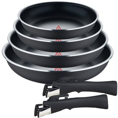 Set de 4 Sartenes Heat Dot Ø22Ø24Ø26Ø28cm en Aluminio prensado Negro + 2 Mangos extraíbles Click&Cook Bergner
