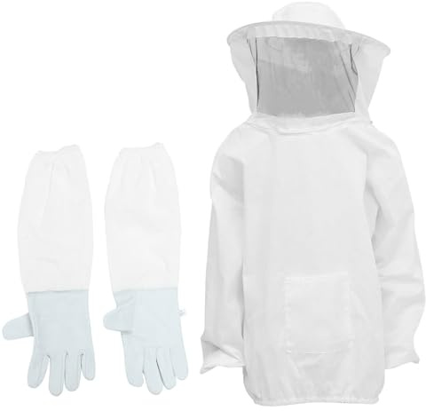 Sewroro Traje de Apicultor Blanco Transpirable de Dos Piezas Guantes Largos Resistentes para Protección Profesional Apicultura y Trabajo al Aire Libre