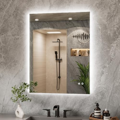 TETOTE Badspiegel mit Beleuchtung 70x90cm, Rechteckiger Badezimmerspiegel, Badezimmer Wandspiegel Ohne Rahmen, Led Badspiegel mit 3 Lichtfarben Dimmbarer,Antibeschlag, Speicherfunktion, IP44