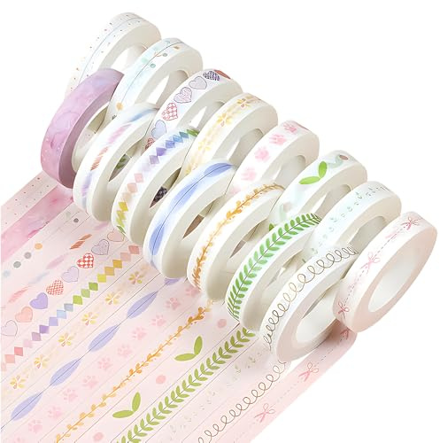 FEIHS 15 rollos cinta Washi,cinta adhesiva decorativa,cinta adhesiva con purpurina,para artes, manualidades DIY, suministros para bullet journal, agendas,álbumes de recortes,tarjetas
