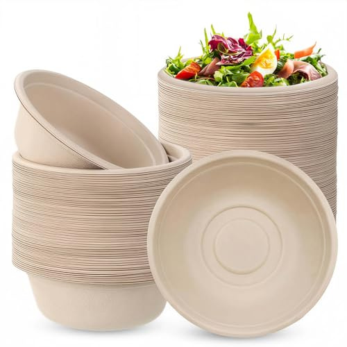 Jonlitze 100 Stück Pappschalen Einweg Suppenschalen, 350ml Umweltfreundliche Einwegpapierschalen aus Zuckerrohr, Biologisch Abbaubar und Kompostierbar, Perfekt für Party und Picknicks