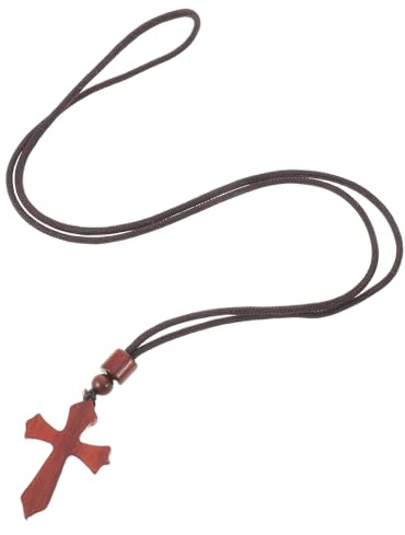 minkissy Holzkreuz Halskette aus Sandelholz mit Handgeschnitztem Anhänger Christlicher Unisex Schmuck für Taufe und Gebet Braune Kordel