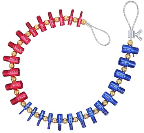 Juego de medidores de rosca, 44 piezas métricas y pulgadas para identificación de tuercas y pernos, rosca macho/hembra de acero al carbono con etiquetas codificadas por colores para ingenieros y