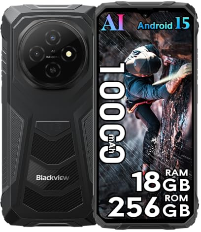 Blackview Fort 1 Téléphone Portable Incassable, 18GO+256GO/2TO AI Smartphone Incassable, 6,56 90Hz, 10000mAh, 16MP+8MP, Android 15, IP68 Smartphone Étanche, 4G LTE/WiFi 5G/OTG/NFC/Gemini AI/Noir