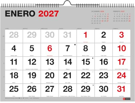 Miquelrius - Calendario 2027 de Pared A3, Números Grandes, Basic