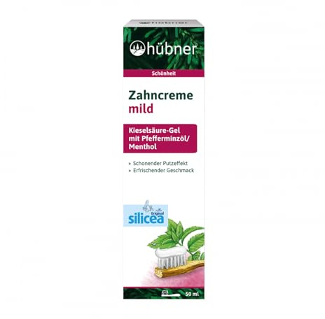hübner® Zahncreme mild | Ohne Schaumbildner & Konservierungsstoffe | Mit natürlichem Pfefferminzöl für frischen Atem | Sanfte Zahnpflege mit Silicium & Meersalz | 50 ml