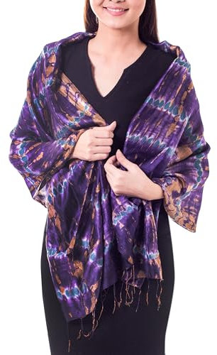 NOVICA Frau Multicolor Fair Trade 100% Seide Krawatten-Schal, 'Orchid Mystique' Einheitsgröße Lila, Multicolor
