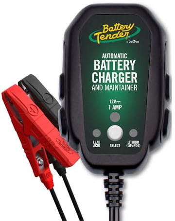 Battery Tender Junior Charger and Maintainer: 12 Volt, 800mA Battery Charger for Lead Acid and Lithium Batteries - Switchable Battery Charger for Powersports - 022-0199-DL-WH
