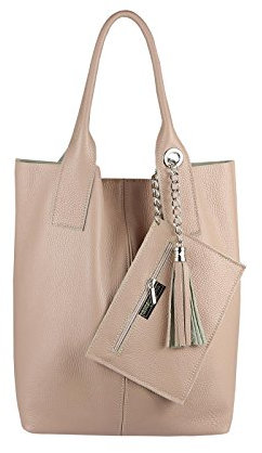 OBC Damen Leder Tasche Shopper Hobo Bag Schultertasche Ledertasche DIN-A4 Umhängetasche Handtasche Henkeltasche Beuteltasche (Altrosa)