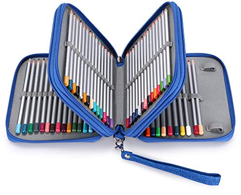 BTSKY Zippered Pencil Case-Canvas 72 Slots Handy Pencil Holders for for Prismacolor Watercolor Pencils, Crayola Colored Pencils, Marco Pencils (Blue)