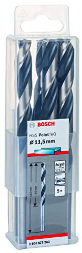 Bosch Accessories 2608577283 HSS PointTeQ (11,5 x 94 x 142 mm) - Set da 5 Pezzi di Punte Elicoidali per Trapano per Metallo, Acciaio, Fusione o Plastica, Grigio (Argento), Ø 11.5 mm