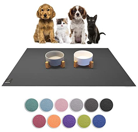 SanoZoo® Napfunterlage - Öko-TEX - Made in Germany - rutschfeste Futtermatte für Hunde & Katzen 40x60cm Grau, wasserfest