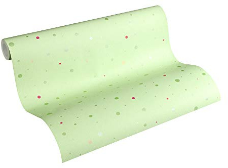 A.S. Création PVC-freie Vliestapete Little Stars Tapete gepunktet 10,05 m x 0,53 m grün metallic Made in Germany 358393 35839-3
