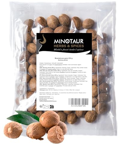 Minotaur Spices | Noix de muscade entière | 2 x 250 g (500 g) | environ 100-130 morceaux (selon la taille de la noix)