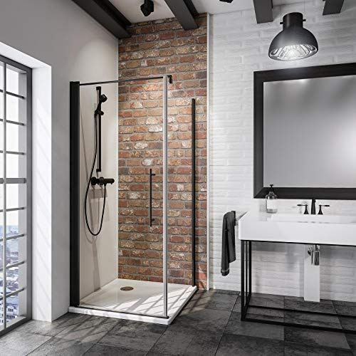 Schulte D321504 68 500 Duschkabine Alexa Style 2.0 Drehtür Seitenwand Black Style, 80 x 80 cm, 192 cm, 5 mm Sicherheitsglas klar hell beschichtet, schwarz matt