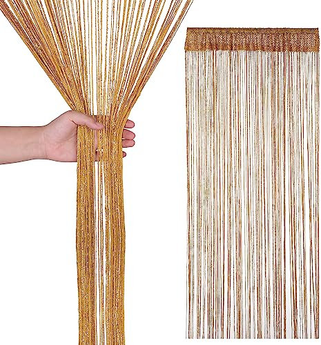 Trimming Shop String Curtains Glitter Fringe Panel Fly Screen Doorway Curtain Closet Window Doors Sequin Sheer Room Divider Tassel for Doorway, Windows, Home Decoration, 200cm x 90cm, Gold