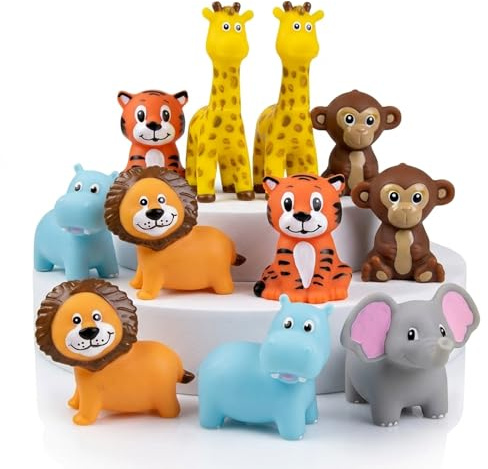 ArtCreativity Vinyl Zoo Animals Toys (Pack of 12) - Assorted Squeezable Toys Safari Animals Figures - Safari Birthday Party Favors for Kids, Jungle Figures for Fun Bath & Play Time