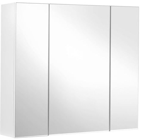 VASAGLE BBK22WT Bathroom Wall Cabinet with Mirror, 3 Door Storage Unit, 60 x 15 x 55 cm, with Adjustable Shelf, Modern, White BBK22WT