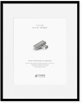 TONES FRAME DESIGN Cornice portafoto in metallo 11x14, cornice nera (alluminio spazzolato lucido), con tappetino 8x10 e vetro temperato
