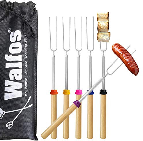 Walfos Teleskop marshmallow spieße edelstahl stockbrot spieße, grillspieße lagerfeuer, Grillstab, stockbrot stöcke für Camping Grill
