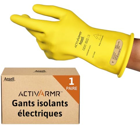 Ansell ActivArmr Elektriker-Schutzhandschuhe, Elektroschutz Klass 00 (500V), Elektrisch Isolierende Gummihandschuhe, Professionelle Arbeitshandschuhe 28cm, Gelb, Größe L (1 Paar)