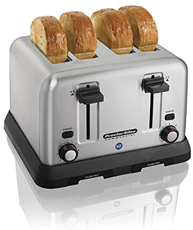 Proctor Silex Commercial 4 Slot Toaster - Extra-Wide 1 3/8-in Slots Will Easily accommodate Bagels, Waffles, and Artisan breads.,24850R