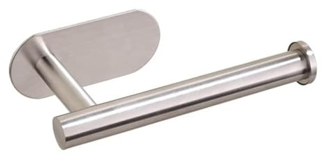 Serguio Rogetti UK Seller | Toilet Roll Holder Self Adhesive | Brushed Stainless Steel Effect Toilet Paper Holder | Stick On, No Drilling Required | Strong Loo Roll Holder
