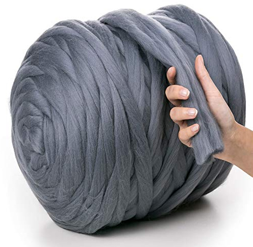 MeriWoolArt XXL Merino Wolle – 100% Schurwolle, Extra Dickes Filzgarn (4–5 cm) für Armstricken, Trocken- & Nassfilzen, Decken & Babydecken – Dunkelgrau 100g