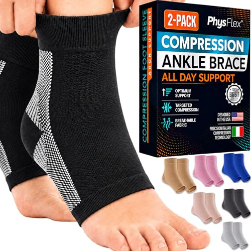 Ankle Brace for Women & Men - Compression Socks 20-30mmHg, Achilles Tendonitis, Plantar Fasciitis Relief, Sprained Ankle, Heel Spurs, Foot Swelling & Fatigue, Arch Support (1 Pair)