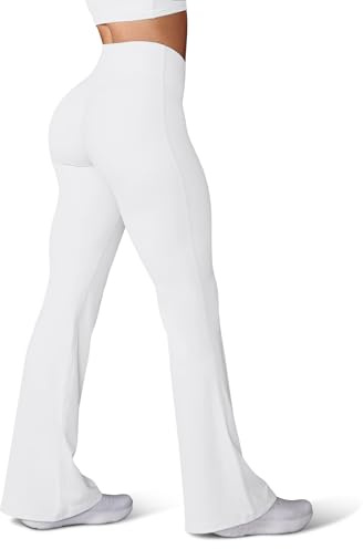 Hegaly Utsvängda yogabyxor för kvinnor – crossover, utsvängda leggings med hög midja, magkontroll, träningsbyxor, casual, bootcut, Vitt, M