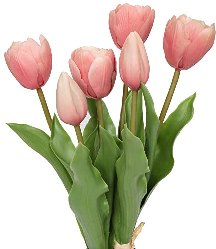 Lot de 4 Tulipes et 2 Bourgeons de Tulipes Artificielles en Latex Véritable Sensation Naturelle - Bouquets de Fleurs - Arrangements de Table - Cadeau Pour Maison, Bureau, Fête, Mariage, Anniversaire
