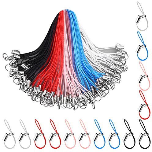 Cobee Handyanhänger Schlaufen Karabiner,100 Stück Handy Split Ring Straps Abnehmbare Lanyard Phone Ring Straps Mini Lariat Cord Handy Strap Charm Cords für Handy USB Drive DIY(Mixed-Color)