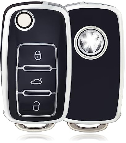 OFFCURVE Autoschlüssel Hülle Schlüsselhülle, Schlüsselschutz Schlüsselgehäuse 3 Tasten Kompatibel mit VW Volkswagen Polo Golf 4/5/6 Multivan T5 Caddy Jetta Bora Superb Passat Skoda Fabia Seat Ibiza