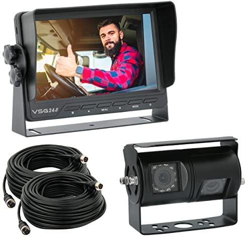 VSG24 Doppellinsen Rückfahrkamera 7 MULTISCREEN-Set Advanced inkl. Doppellinsen Kamera, Monitor, Kabel - IP69 - Nachtsicht 12V-24V Einfache Montage/Rückfahrsystem