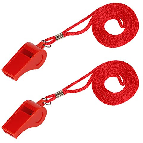 2 Piezas Silbatos Deportivos, Sonido Fuerte ABS Silbato Plástico con Cordón en Entrenamiento Supervivencia Emergencia Deportes para Socorrista Árbitro Entrenador Profesor Perros (Rojo)