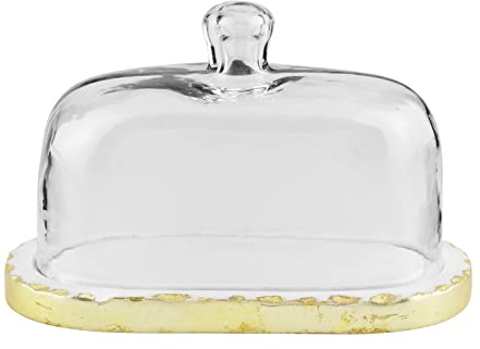 Mud Pie Butterdose aus goldfarbenem Marmor-Glas, 10,2 x 17,5 cm