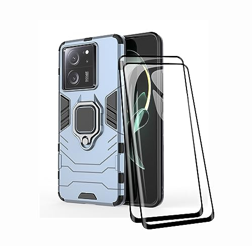 TEYYOS Funda + [2 Piezas] Protector de Pantalla para Xiaomi 13T/Xiaomi 13T Pro, TPU/PC Antigolpes Armor Protección Carcasa [360° Soporte] con 9H Dureza Vidrio Templado Protector, Azul