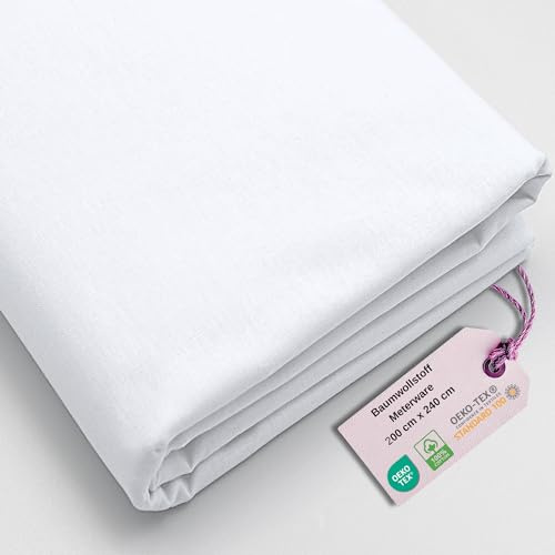 Stoff Virginia Tex, Meterware, Baumwollstoff 100%, große Breite 240 cm, Baumwollstoff 100% Oeko -Tex Standard 100 Unifarben zum Nähen (Weiß, 200 cm x 240 cm)